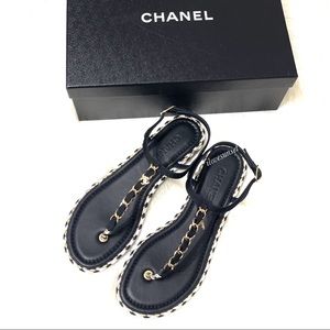 {CHANEL} Black Braided Grossgrain Sandals 40EUR